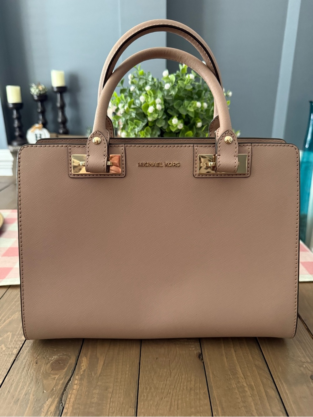 Michael Kors Blush Saffiano Leather Satchel with Gold Hardware
